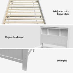 King Single Wooden Bed Frame with 2 Storage Drawers White Space Saving Bedroom Platform Bed Base