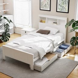King Single Wooden Bed Frame with 2 Storage Drawers White Space Saving Bedroom Platform Bed Base