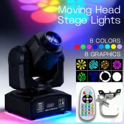 60W LED Moving Head Light with Hook, RGBW Color Mixing, 8 Modes and 8 Colors, DMX512 and Voice Control, Suitable for DJ, Disco, Club, Wedding, KTV, Bar, Stage Party Lighting - Compact Spotlight Suitable for Dance Floors, mini Pattern Projectors, Club Stag