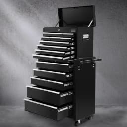 15 Drawer Rolling Tool Chest Trolley Toolbox 2 in 1 Black Steel Storage Cabinet With Lockable Wheels