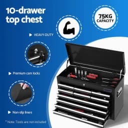15 Drawer Rolling Tool Chest Trolley Toolbox 2 in 1 Black Steel Storage Cabinet With Lockable Wheels