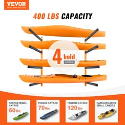 VEVOR Wall Kayak Storage Rack 4-Capacity for Kayak Canoe Hooks with Adjustable Padded Arms and 400 LBS Kayak Hanger for Garage