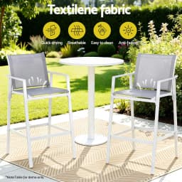 2PC Outdoor Patio Bar Stools Dining Chairs Steel Textilene White
