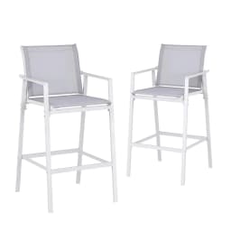 2PC Outdoor Patio Bar Stools Dining Chairs Steel Textilene White