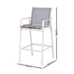 2PC Outdoor Patio Bar Stools Dining Chairs Steel Textilene White