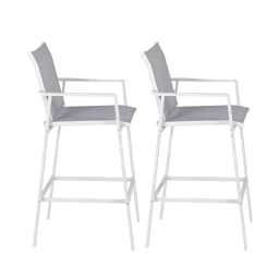 2PC Outdoor Patio Bar Stools Dining Chairs Steel Textilene White