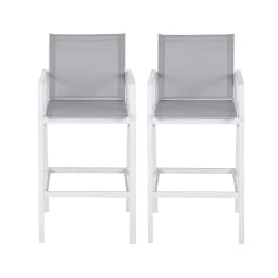 2PC Outdoor Patio Bar Stools Dining Chairs Steel Textilene White