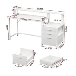 Modern White Computer Desk with Drawers and Open Shelf 160CM Home Office Study Table