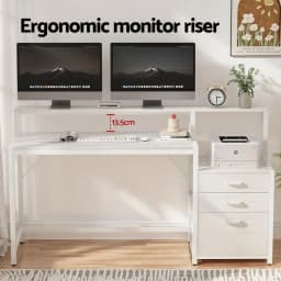 Modern White Computer Desk with Drawers and Open Shelf 160CM Home Office Study Table