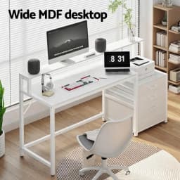 Modern White Computer Desk with Drawers and Open Shelf 160CM Home Office Study Table