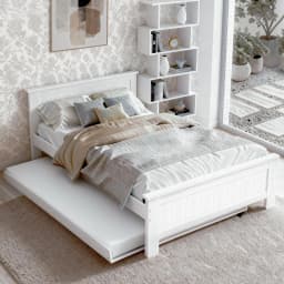 King Single Bed Frame with Integrated Bookshelf Wooden Platform Storage Bed for Bedroom Furniture Modern Space Saving Design