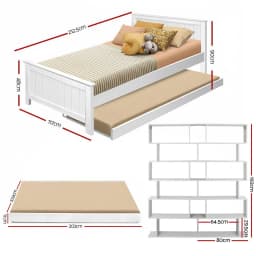 King Single Bed Frame with Integrated Bookshelf Wooden Platform Storage Bed for Bedroom Furniture Modern Space Saving Design