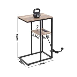 C Shaped 2 Tier End Table with Charging Station Side Coffee Table Bedside Wooden Storage Table