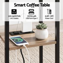 C Shaped 2 Tier End Table with Charging Station Side Coffee Table Bedside Wooden Storage Table