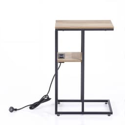 C Shaped 2 Tier End Table with Charging Station Side Coffee Table Bedside Wooden Storage Table