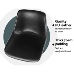 Set of 2 Black Leather Counter Height Bar Stools Metal Frame Kitchen Chairs