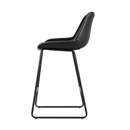 Set of 2 Black Leather Counter Height Bar Stools Metal Frame Kitchen Chairs