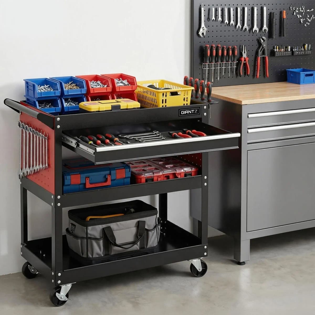 Heavy Duty Tool Trolley Cart with Drawer Rolling Workshop Garage Storage Cabinet Mobile Organizer