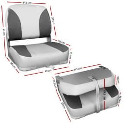 2X Folding Boat Seat Marine Swivel Low Back 13cm Thick Padding Charcoal Upholstery Comfort Durable Marine Seating