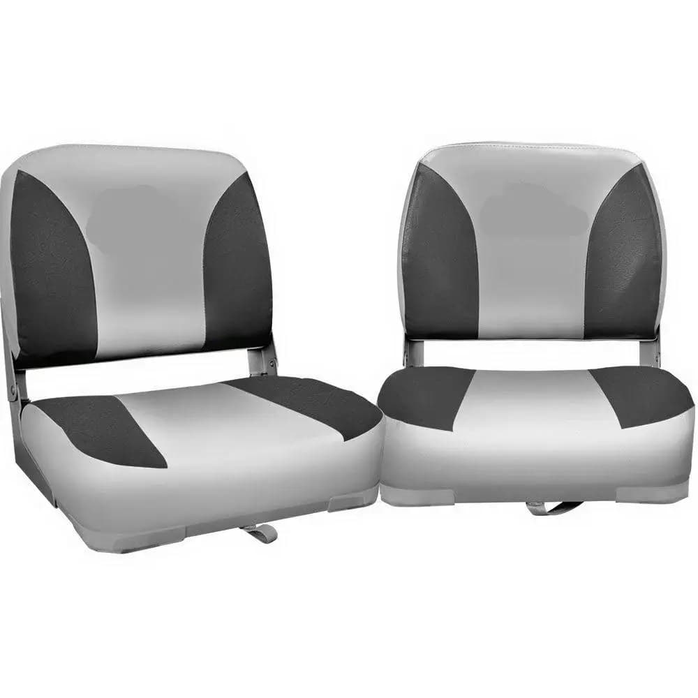 2X Folding Boat Seat Marine Swivel Low Back 13cm Thick Padding Charcoal Upholstery Comfort Durable Marine Seating