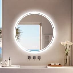 60/80cm Round LED Bathroom Mirror Wall Mounted Lighted Vanity Mirror 3 Colors Brightness Touch Anti-Fog Shatter-Proof