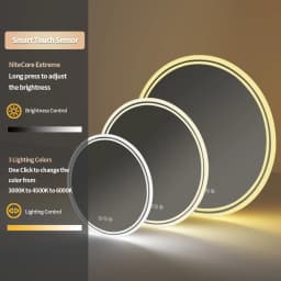 60/80cm Round LED Bathroom Mirror Wall Mounted Lighted Vanity Mirror 3 Colors Brightness Touch Anti-Fog Shatter-Proof
