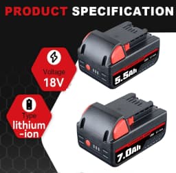 VANON 5.5/7.0Ah M18-D 18V Lithium Battery Replace for Milwaukee Rechargeable tools 48-11-1815 2604-20 48-11-1850 Battery pin
