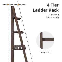 4 Tier Foldable Plant Stand Ladder Shelf Carbonized Paulownia Wood Flower Display Rack, No Assembly Vintage Corner Bookshelf Storage Organizer for Living Room Garden Balcony Patio (41x32.5x110cm)