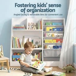 Kids Wooden Bookshelf Toddler Toy Storage Rack Display Organizer Shelf Large Capacity Bookcase for Bedroom Playroom Nursery