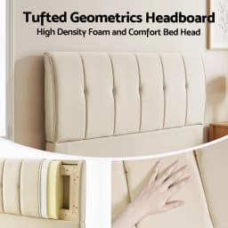 Queen Size Upholstered Platform Bed Frame with Tufted Headboard Strong 300kg Support Modern Bedroom Furniture