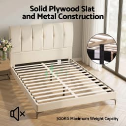 Queen Size Upholstered Platform Bed Frame with Tufted Headboard Strong 300kg Support Modern Bedroom Furniture