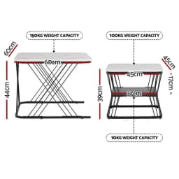 Marble Effect Nesting Coffee Table Set of 2 Modern Round Side Tables for Living Room End Table Storage Accent Furniture