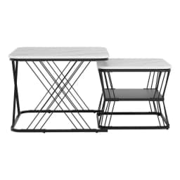 Marble Effect Nesting Coffee Table Set of 2 Modern Round Side Tables for Living Room End Table Storage Accent Furniture
