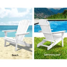 Wooden Folding Beach Chair Outdoor Patio Garden Seating White
