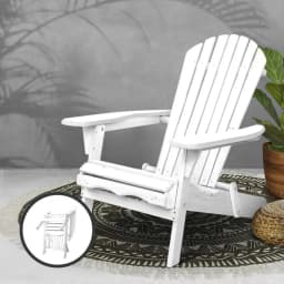 Wooden Folding Beach Chair Outdoor Patio Garden Seating White