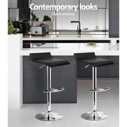 2 Pack Adjustable Gas Lift Bar Stools Black Swivel Counter Height Chairs Upholstered Modern Kitchen Breakfast Seating