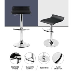 2 Pack Adjustable Gas Lift Bar Stools Black Swivel Counter Height Chairs Upholstered Modern Kitchen Breakfast Seating