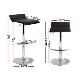 2 Pack Adjustable Gas Lift Bar Stools Black Swivel Counter Height Chairs Upholstered Modern Kitchen Breakfast Seating
