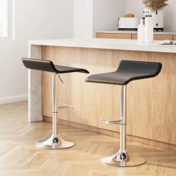 2 Pack Adjustable Gas Lift Bar Stools Black Swivel Counter Height Chairs Upholstered Modern Kitchen Breakfast Seating