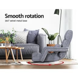 Grey Floor Chair Lounge Swivel Sofa Adjustable Low Seating Cushion Chair for Living Room Bedroom Reading Relaxing Upholstered Floor Seat
