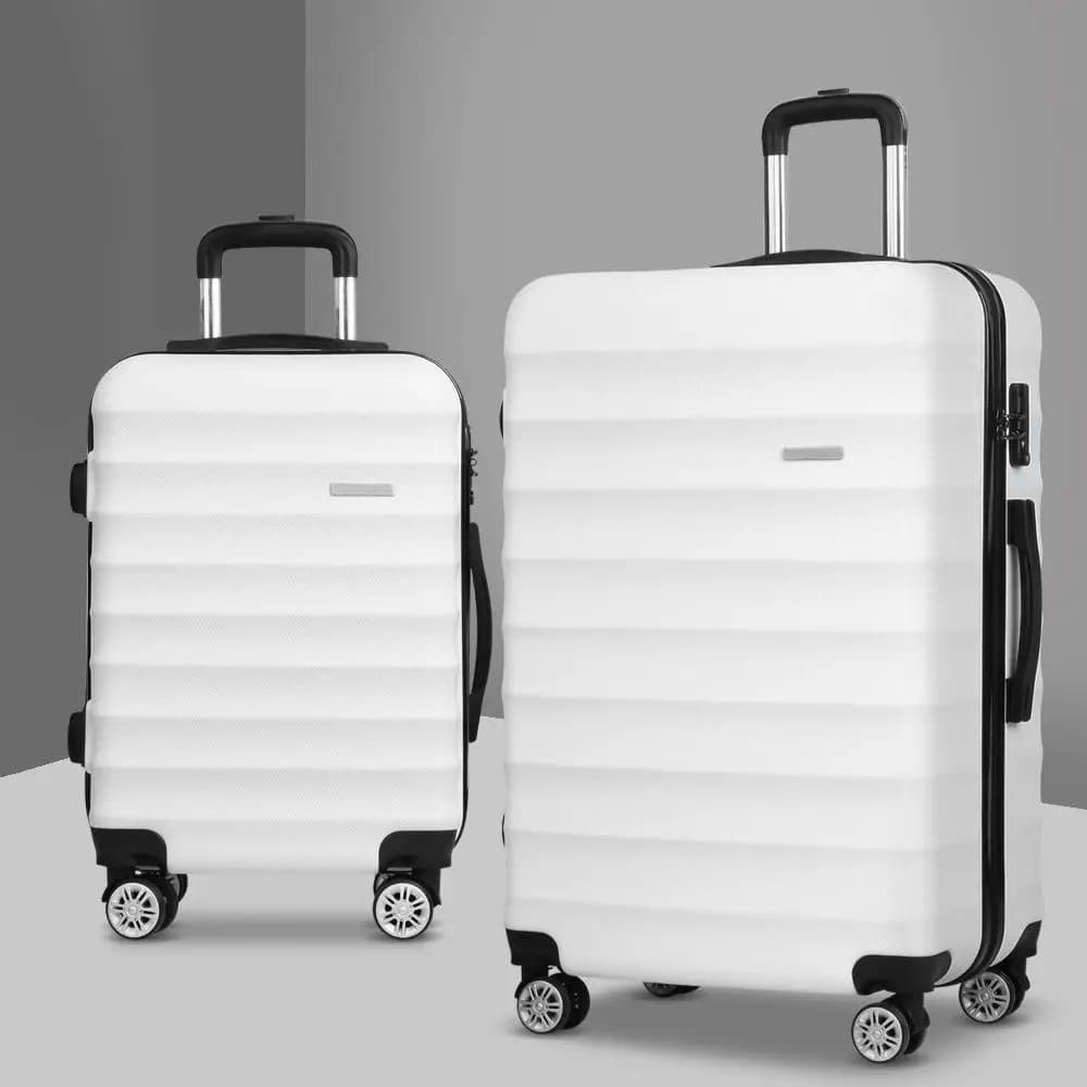 2 Set 20 28 Inch Luggage Set with TSA Lock Spinner Wheels Travel Suitcase Hard Shell Carry On Lightweight Durable White Luggage Case