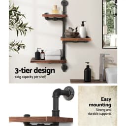 Industrial Style Floating Pipe Shelf 3 Tier Wall Mounted DIY Storage Rack