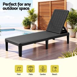 Sun Lounge Adjustable Outdoor Patio Recliner Lightweight Black Folding Chaise Chair