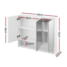 Bathroom Mirror Cabinet Wall Mounted Medicine Storage Cabinet Adjustable Shelves White 900x750mm