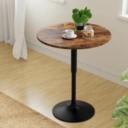 Height Adjustable 360 Swivel Round Bar Table Gas Lift 60cm Rustic Brown Black Pub Bistro Counter Table
