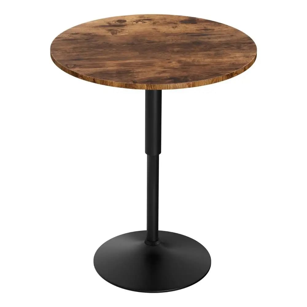 Height Adjustable 360 Swivel Round Bar Table Gas Lift 60cm Rustic Brown Black Pub Bistro Counter Table