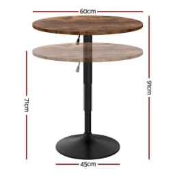 Height Adjustable 360 Swivel Round Bar Table Gas Lift 60cm Rustic Brown Black Pub Bistro Counter Table