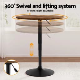 Height Adjustable 360 Swivel Round Bar Table Gas Lift 60cm Rustic Brown Black Pub Bistro Counter Table