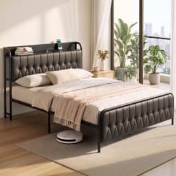 Queen Bed Frame with Storage Headboard SAA Certified Charging Station Upholstered Platform Bed with Drawers and USB Power Outlets for Bedroom Storage and Supportive Heavy Duty Base