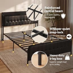 Queen Bed Frame with Storage Headboard SAA Certified Charging Station Upholstered Platform Bed with Drawers and USB Power Outlets for Bedroom Storage and Supportive Heavy Duty Base